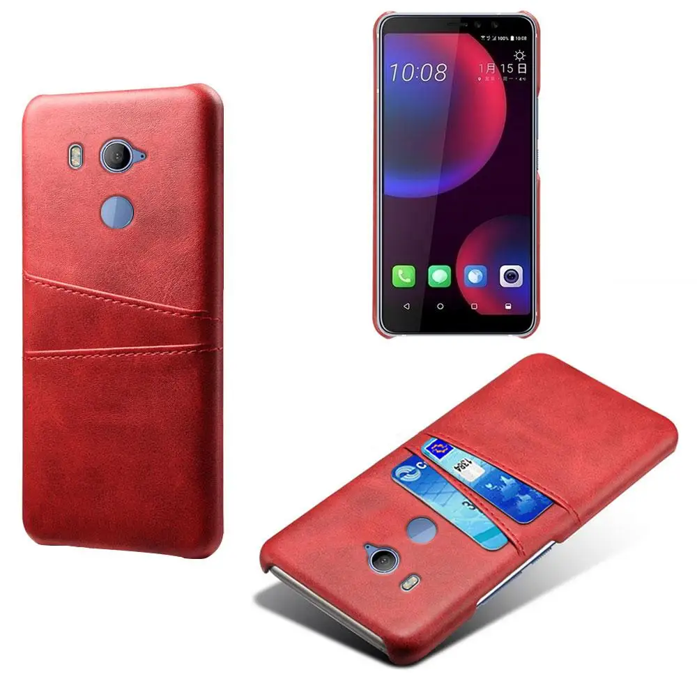 Роскошная Обложка на заднюю панель из искусственной кожи для htc D12 Plus U11 Plus U11 Eyes кошелек с отделениями для карт чехол для телефона для htc U11 Plus Eyes D12 Plus чехол - Цвет: Red