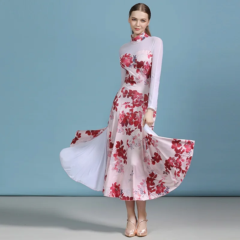 

H2592 женское платье для бальных танцев, современный танец, национальный стандарт, вальс, длинный рукав, большой подол, профессиональная одежд...