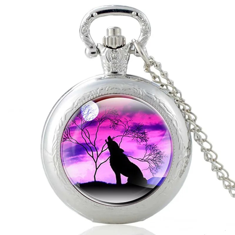 Крутой Воющий волка стекло кабошон кварцевые карманные часы винтажные мужчины женщины кулон ожерелье часы подарки