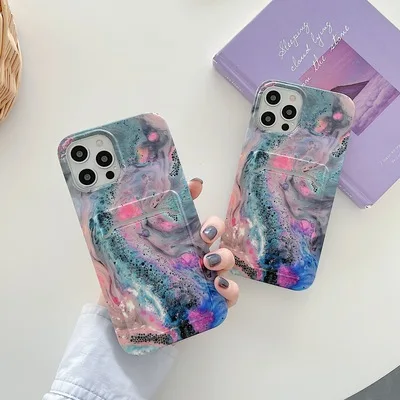 

Colorful Marble Card Package Suitable For Couples Lovers Apple Silicone Card Phone Case The New Fashion Stylish 2021 Cool