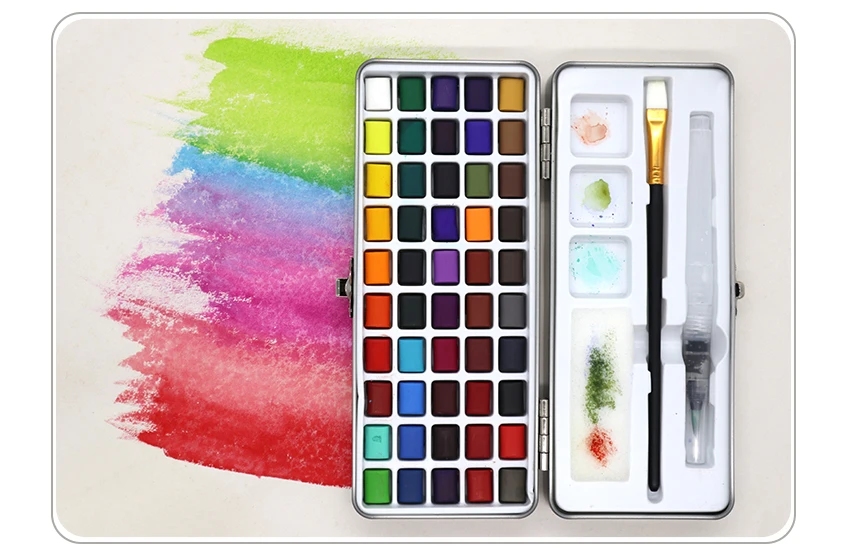 SeamiArt 50Color Solid Watercolor Paint Set Portable Metal Box Watercolor Pigment for Beginner Drawing Watercolor Paper Supplies