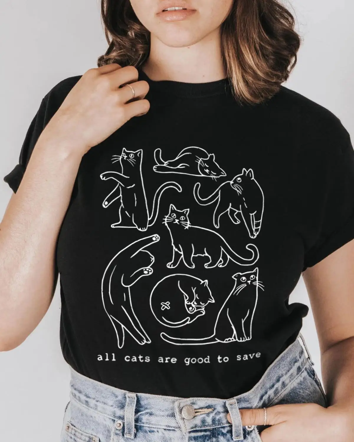 Все кошки хороши для того чтобы сохранить Футболка 100% хлопок эстетику женщин