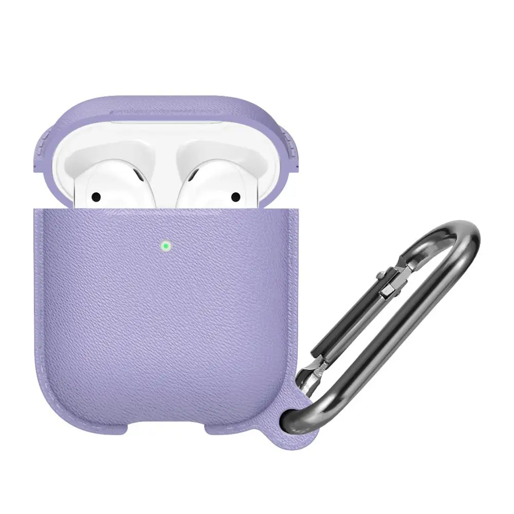 Purple Стиль Litchi Мягкий силиконовый чехол для Airpods 1 2 чехол противоударный полный защитный чехол для Airpods чехол с крючком - Цвет: Purple