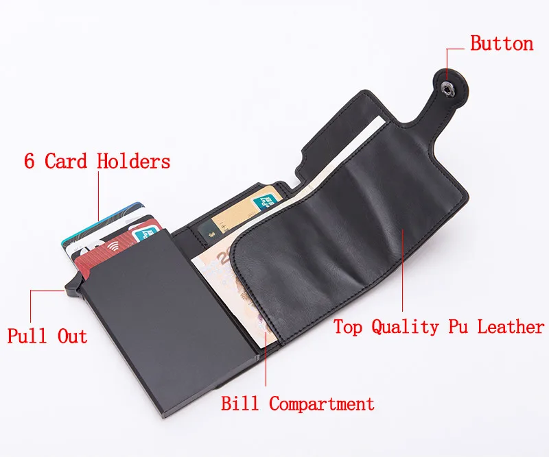 BISI GORO Pop-up RFID черный кошелек ID Card чехол для мужчин RFID Кнопка кредитный держатель для карт высокое качество Металл Алюминий Авто портмоне