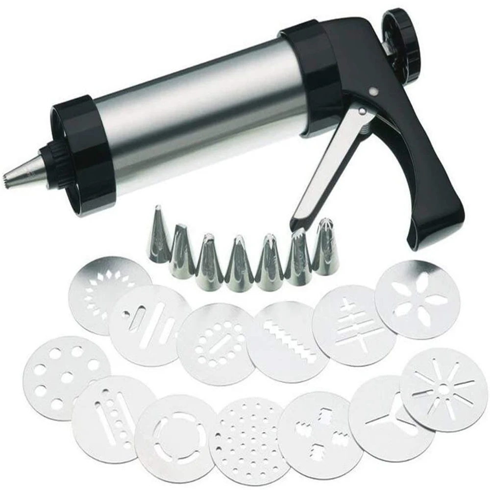 DIY Manual Cookie Press Maker Machine Gun,Stainless Steel Piping Nozzles Biscuit Make Cake Decoration Tools,Decorating Squeezing