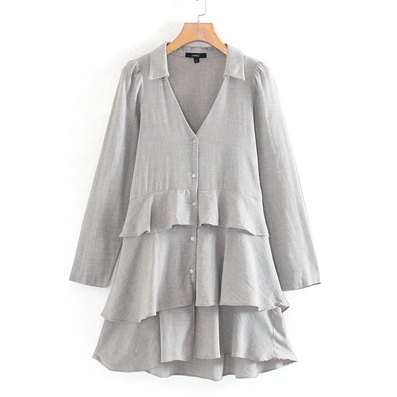 Женское короткое платье с длинным рукавом повседневное однотонное Каскадное