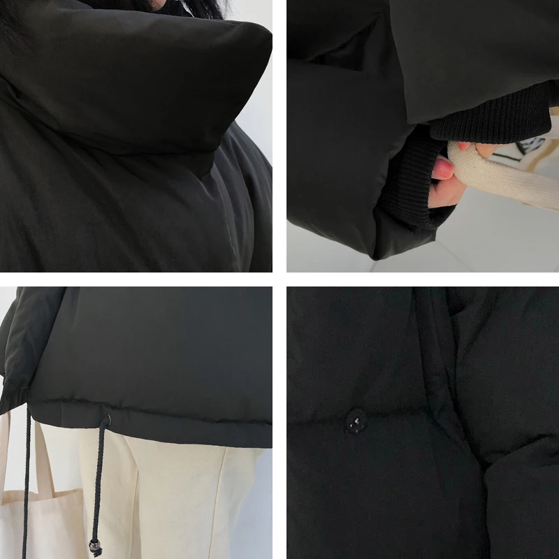 Корейский стиль 2019 зимняя куртка женская стоячий воротник однотонная черная