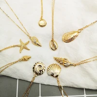 2021 new fashion gold color alloy shell necklace for women starfish conch chain pendant necklace summer jewelry for wholesale
