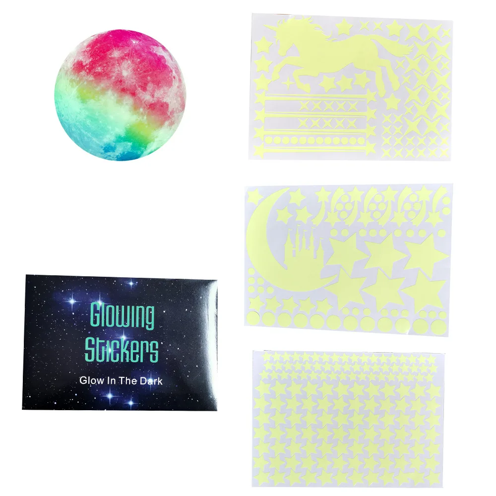 

20cm rainbow-colored night light moon Moon Castle unicorn cartoon wall with star fluorescent stickers.