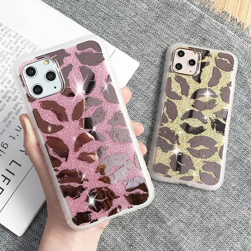 Блестящий зеркальный чехол для телефона с леопардовым принтом iPhone 11 Pro Max XR X XS 7 8 6