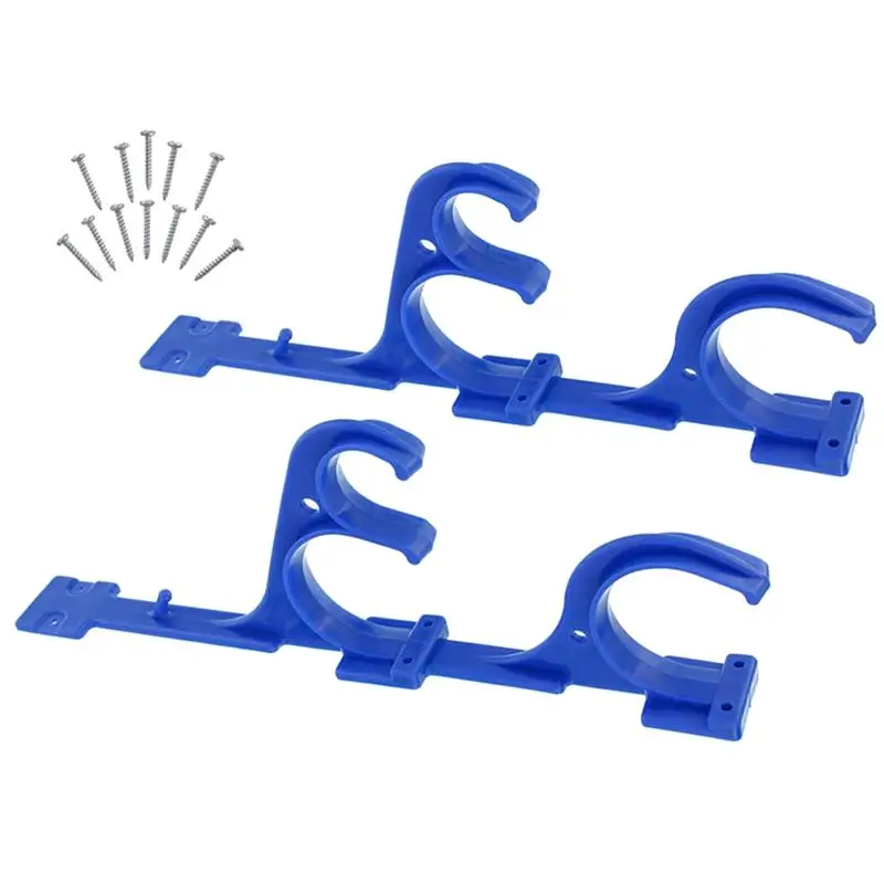 1 Set Pool Cleaning Tool Hook Brush Pick Up Organizer Hanger Bracket with Screws for Home Garden (Blue) |