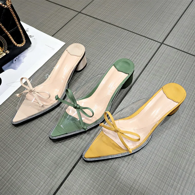 Женские сандалии на квадратном каблуке желтые белые среднем лето 2019|Женские