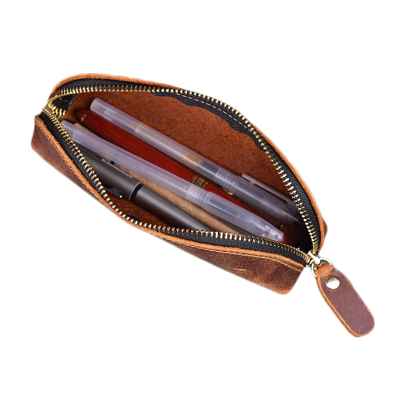 Пенал сумочка из натуральной кожи на молнии вместительная винтажная кожа Crazy Horse