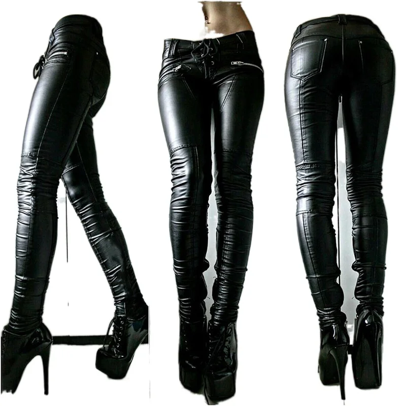 

Осень со средней талией, плиссированные юбки из ПУ-кожи для женщин быть облегают ноги кожаные штаны корейский шить брюки карандаш с молнией ...