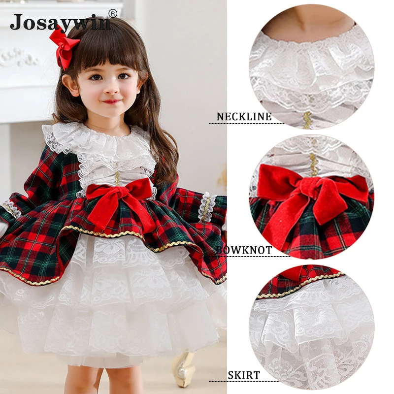 New Lolita Girl Dress for Girls Baby Toddler Party Birthday Wedding Dress Girl Teenagers Ball Gown Lace Plaid Princess Vestidos