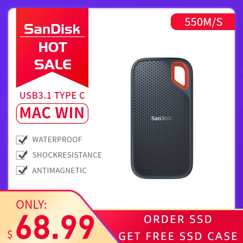 

Внешний жесткий диск SanDisk SSD USB 3,1 Type C 250 ГБ 500 Гб ТБ, внешний твердотельный диск 500 м/с внешний жесткий диск для ноутбука, планшета, nas сервера