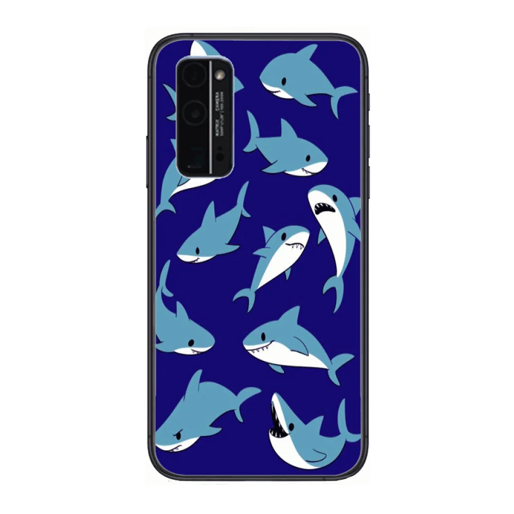 

Shark Cartoon Phone Case Hull For Huawei Honor 8 9 10 20 30 A S Lite Pro 5g i Black Back Soft Cell Cover Pretty