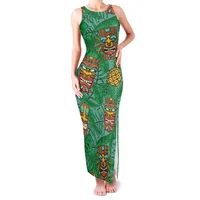 Hawaii Tribal Bodycon Split Maxi Dress Women Colorful Tie Dye Tropical Palm Leaf Long Sexy Dresses Elegant Evening Party Outfits