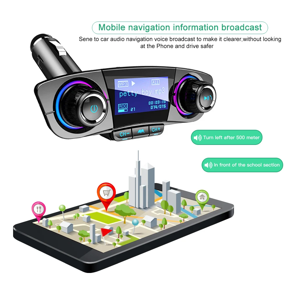 Car Handsfree Wireless Bluetooth Kit FM Transmitter LED Audio MP3 Player Dual USB Charger FM TF Aux in Modulator Car Accessories