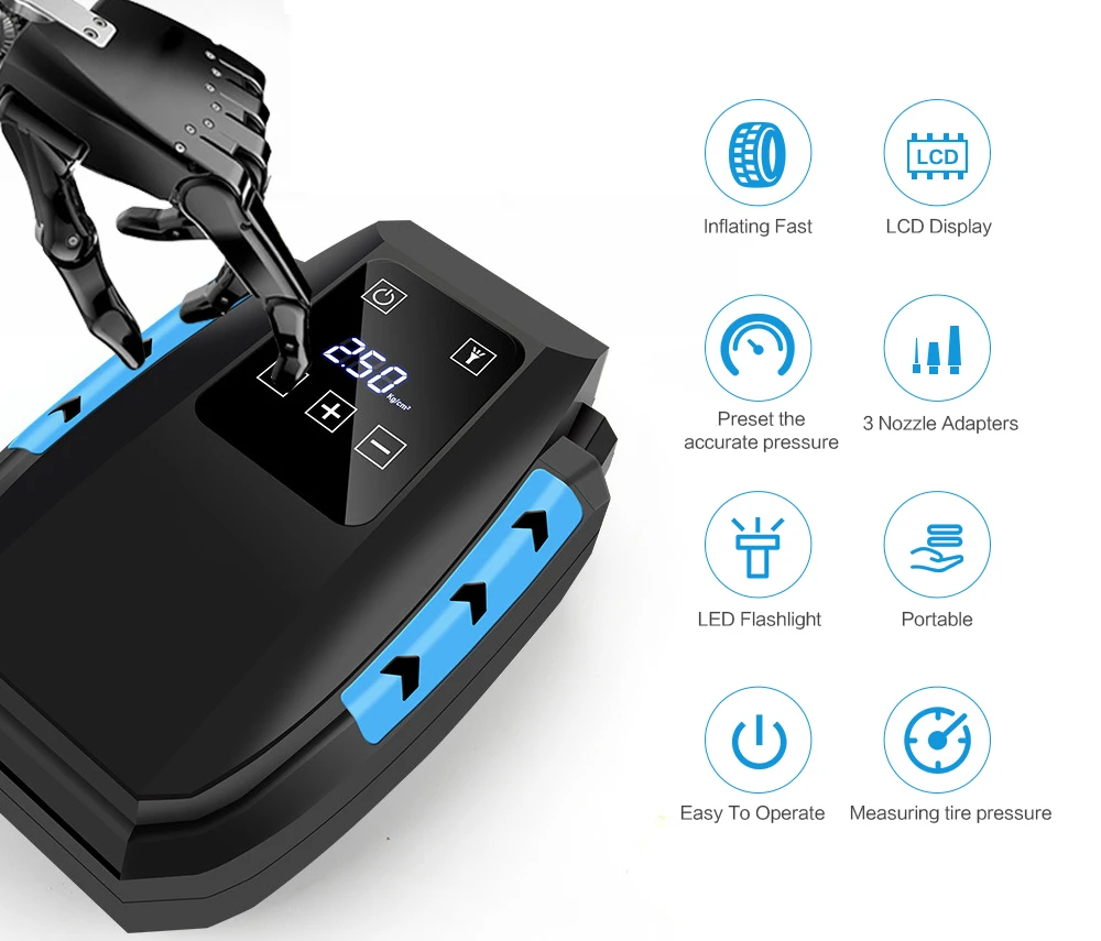Воздушный компрессор Fineed воздушный насос 12 В автомобильный для шин 150psi 35 л/мин