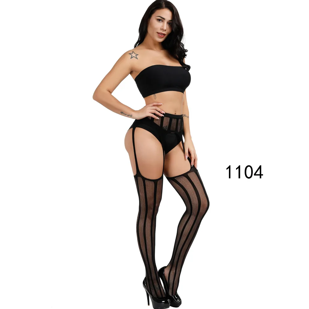 1104 New Arrival Solid Stockings Women Sexy Thigh High Fishnet Nylon Long Socks Sex Belt Standard Over Knee Socks Sexy Lingerie - Цвет: 1104