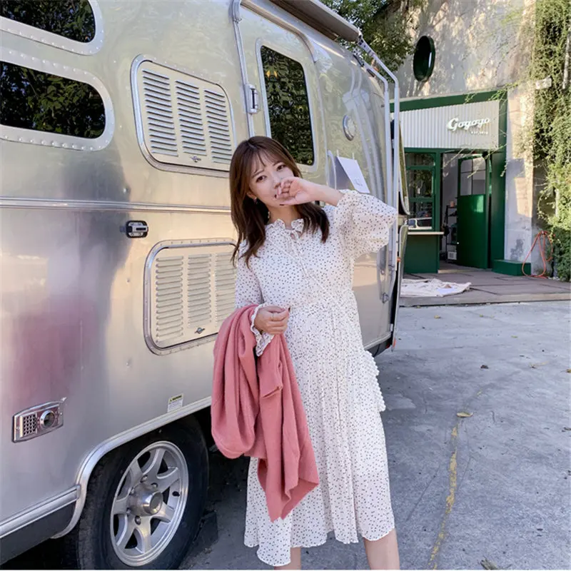 HziriP стильное шифоновое платье в горошек с оборками подходит ко всему нежное 2020