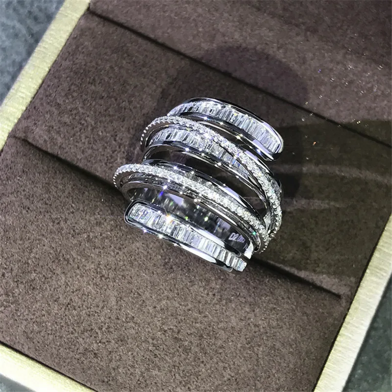 

Vintage Across Lab Diamond Promise Ring 925 sterling Silver Engagement Wedding Band Rings For Women Bridal Party Jewelry Gift