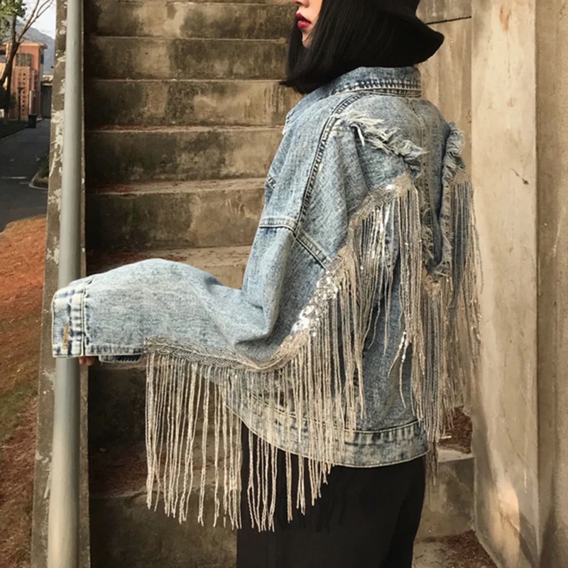 Возможно U Для женщин светильник синие джинсы куртка отложной воротник длинный