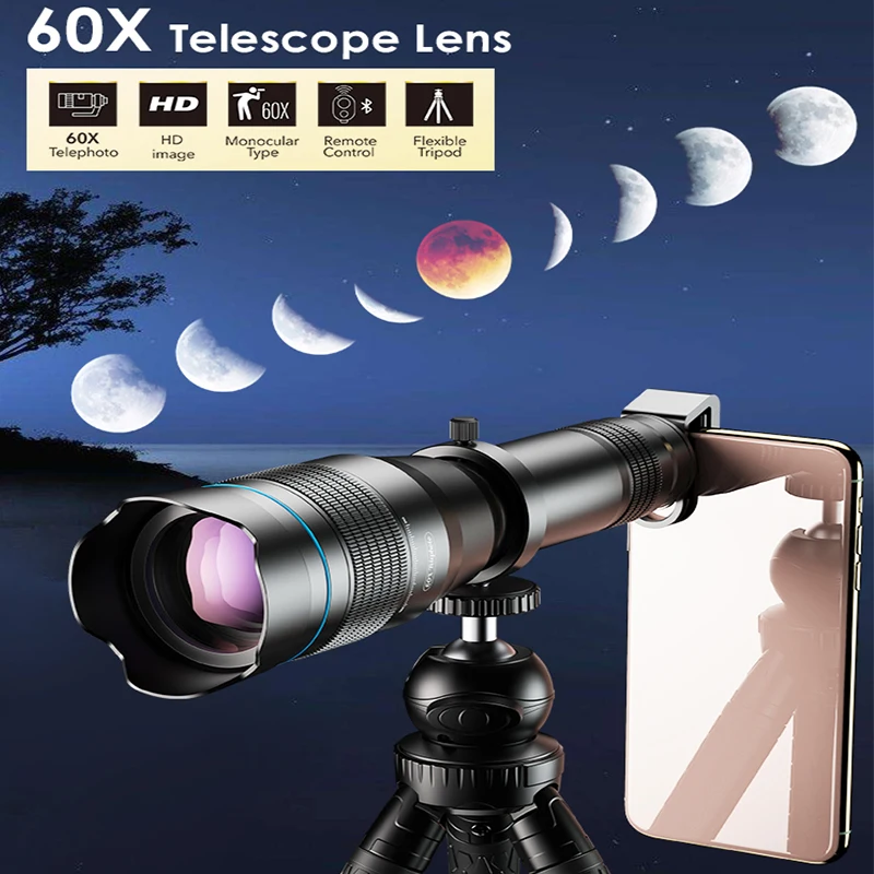 APEXEL 60x Super telefoto Zoom para teléfono lente 36X 28X del telescopio Monocular para Smartphone lente teleobjetivo para Iphone Xiaomi Huawei