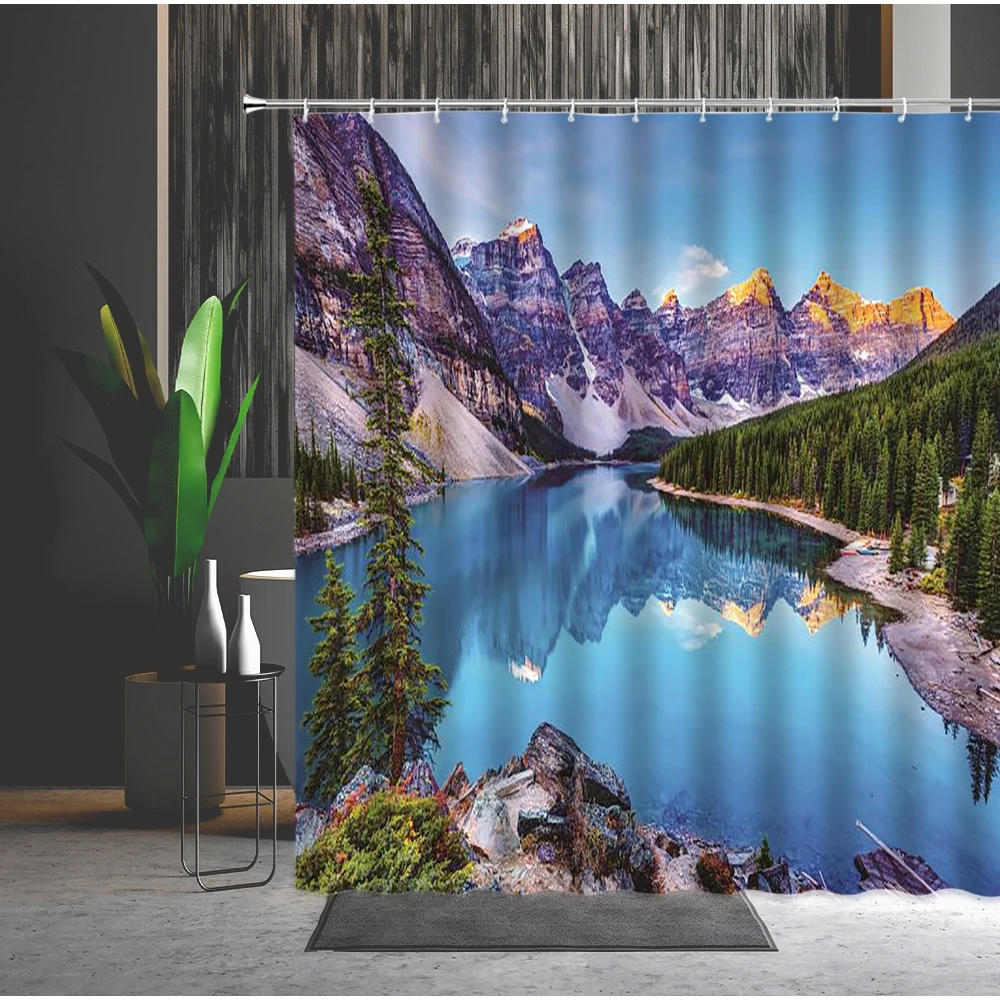 

Waterfall Shower Curtain Tree Nature Landscape 3D Print Washable Fabric Bathroom Decor Cloth Home Supplies Scenery Bath Curtains