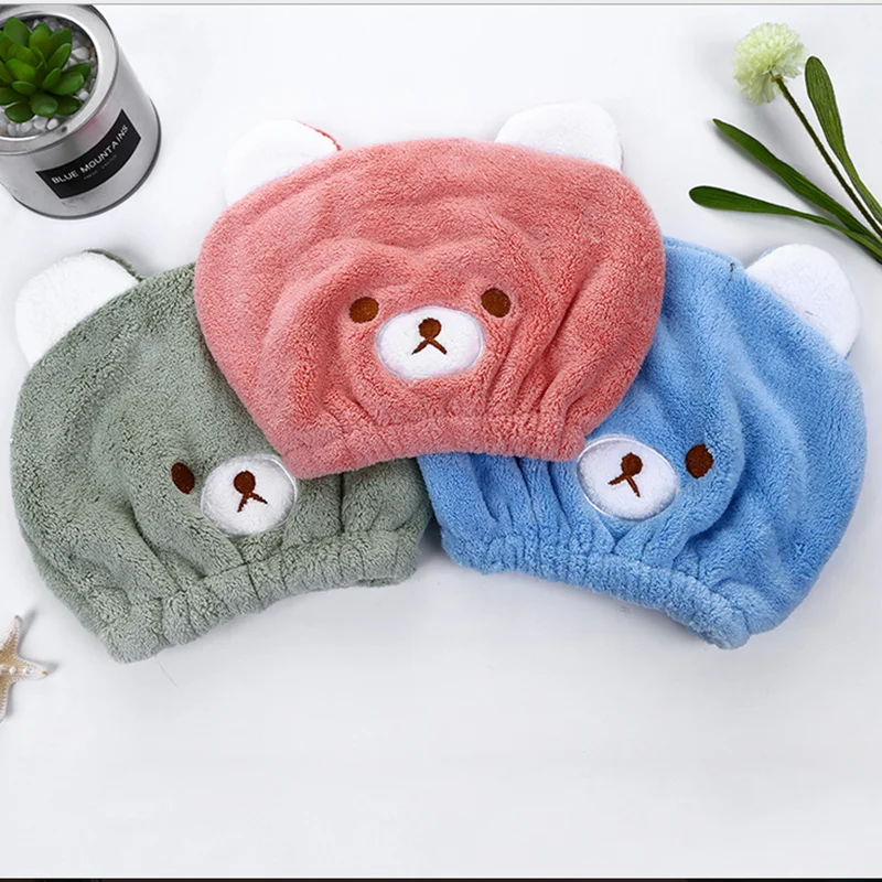 Полотенце для сушки волос детей милый мультяшный медведь коралловый бархат
