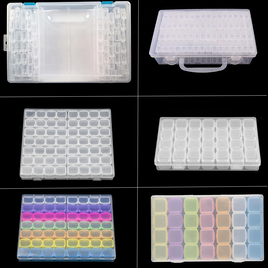 

8-28-56-64pcs small grid Adjustable Transparent Plastic Storage Box for diamond mosaic Tool Box special shaped bead Organizer