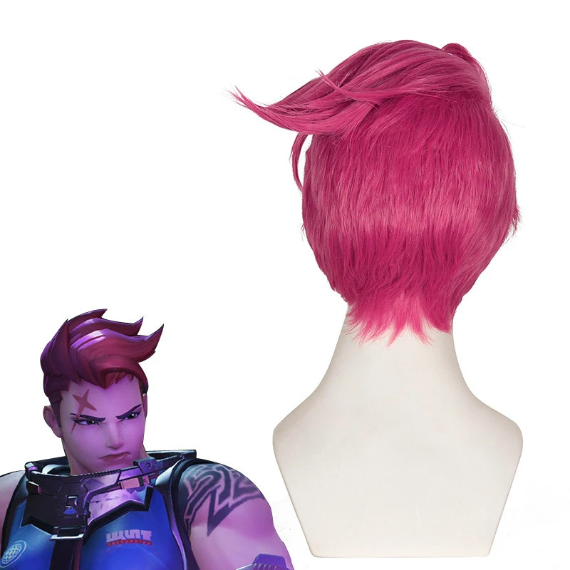 Парик для косплея Game Overwatch Ow Zarya розовый короткие волосы из высокотемпературного