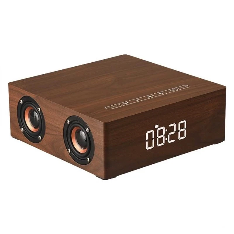 

Wooden Wireless Bluetooth Speaker LED Digital Clock Display Alarm Clock Speaker Mic Amplifier Hi-Fi Music Player FM Radio TF/USB