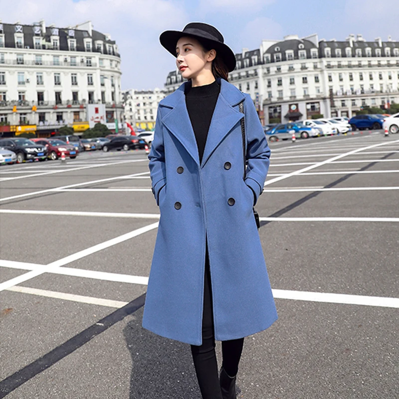 

Ly Varey Lin Autumn Winter Woolen Long Coat Warm Turn-down Collar Jacket Outwear Female Elegant Double Breasted Woolen Overcoat