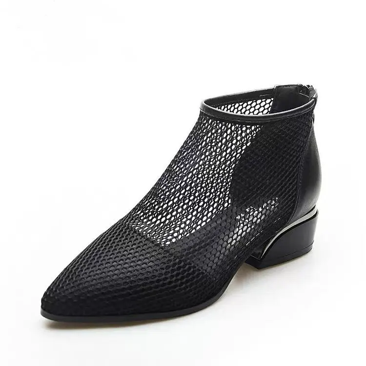 

Fashion women's shoes mesh sandals women's low-heeled thick heel pointedbackzippersandalsspringandsummernewfashionwomen'ssandals