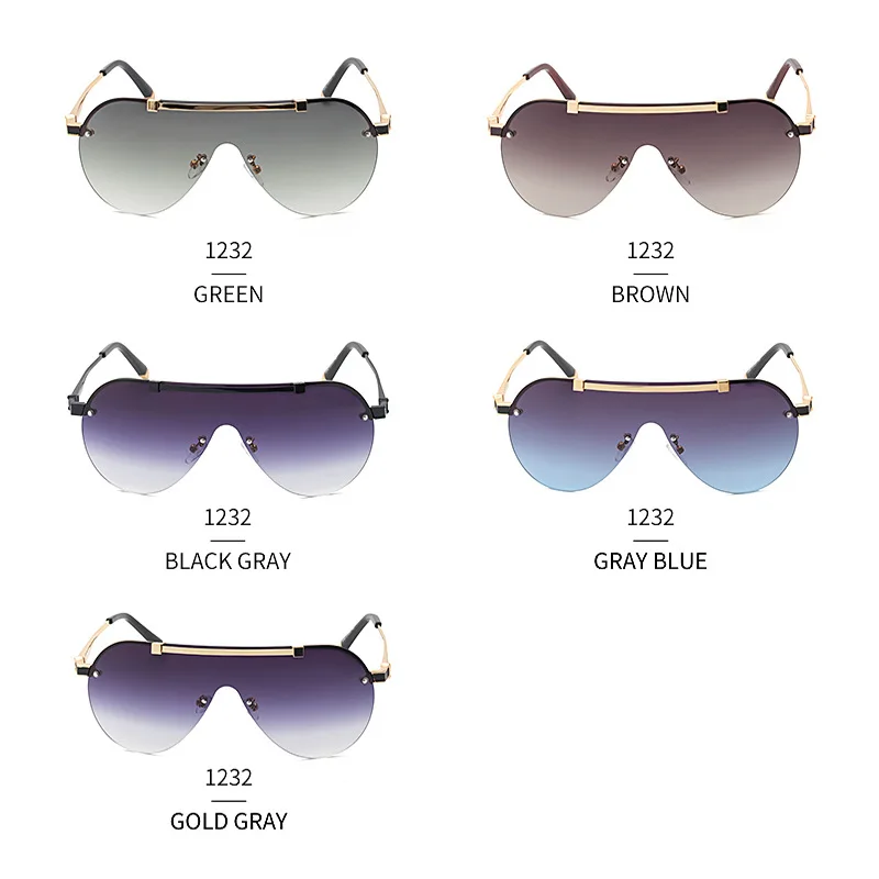 

New One-piece Sunglasses Women's Fashion Net Red with Large Frame Conjoined Sunglasses 1232 Wholesale Sunglasses