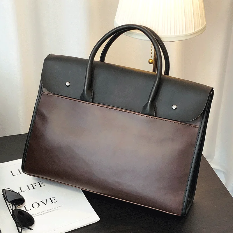 

Men's Briefcase Horizontal Solid Color Handbag Crazy Horse PU Leather Business Trip Shoulder Bags Computer Diagonal Bag LD913