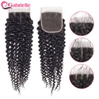 Gabrielle Бразильские Человеческие Волосы Курчавые Кудрявые застежки бесплатноСредняятри части 4x4 кружевные застежки с детскими волосами Remy волосы швейцарские кружева
