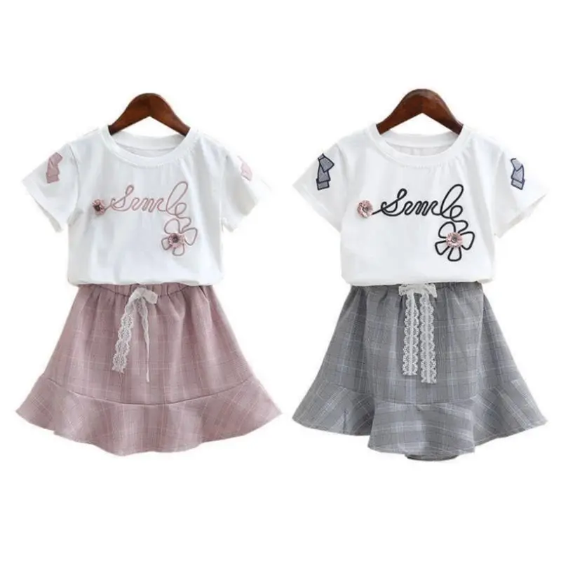 2020New/Одежда для девочек комплект детской одежды летняя футболка с короткими