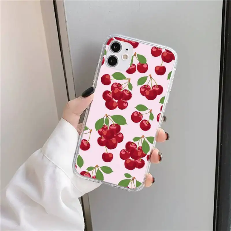 

Pink Cherries Cherry Strawberry Phone Case Transparent for iPhone 11 12 mini pro XS MAX 8 7 6 6S Plus X 5S SE 2020 XR
