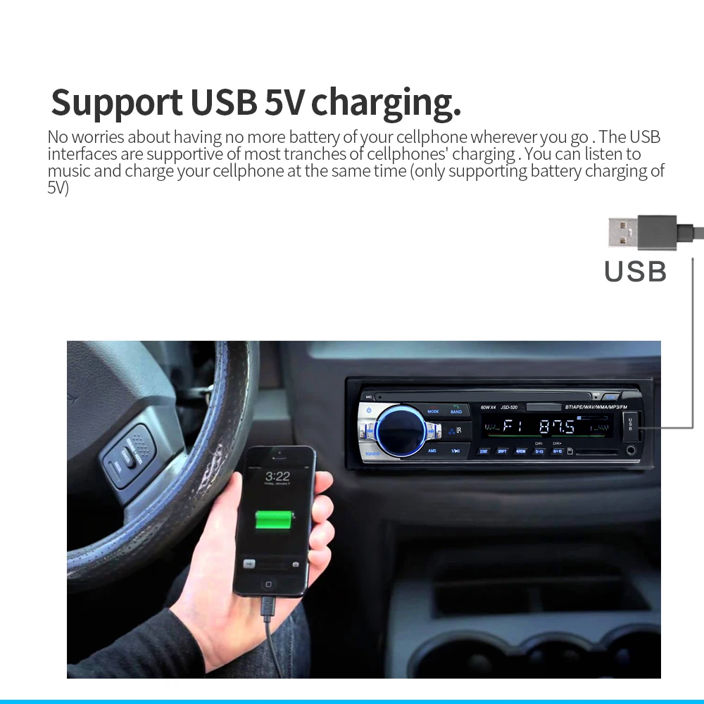 JSD520 ISO 12 в Bluetooth автомобильный стерео In-dash 1 Din FM Aux вход поддержка Mp3/MP4 USB MMC WMA AUX IN TF автомобильный Радио плеер