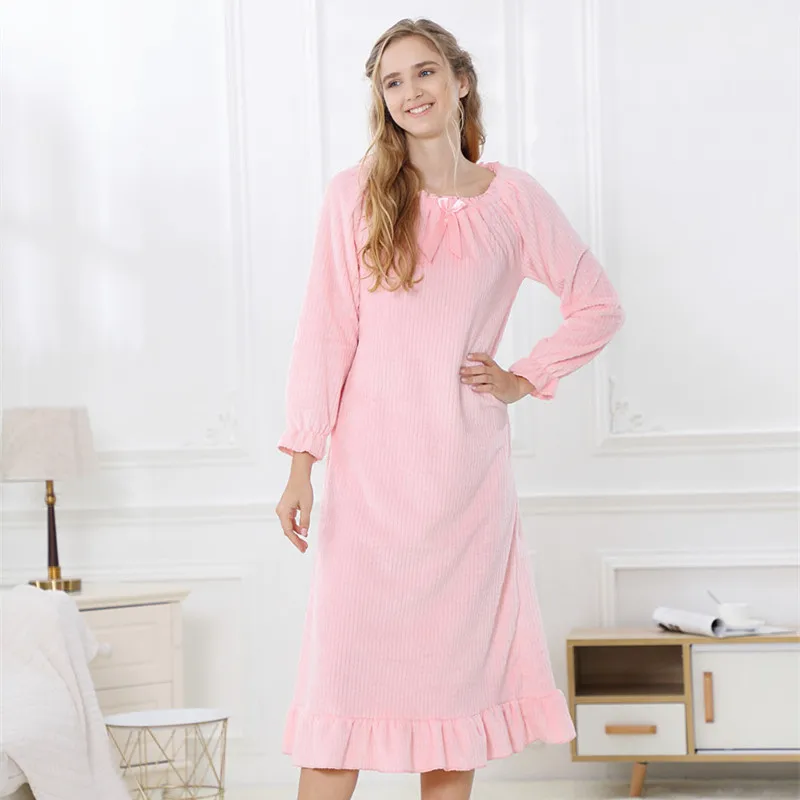 2021 Autumn and Winter New Women's Nightdress Flannel Loose and Comfortable Nightwear Home Service Sleepwear Women Sleep Tops