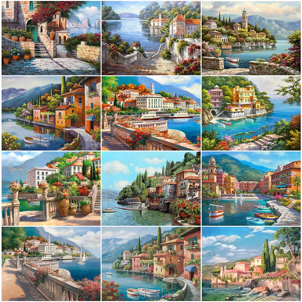 

Алмазная мозаика изображение города Стразы EverShine, живописная картина, наборы для вышивки крестом, Приморский квадратный подарок ручной раб...