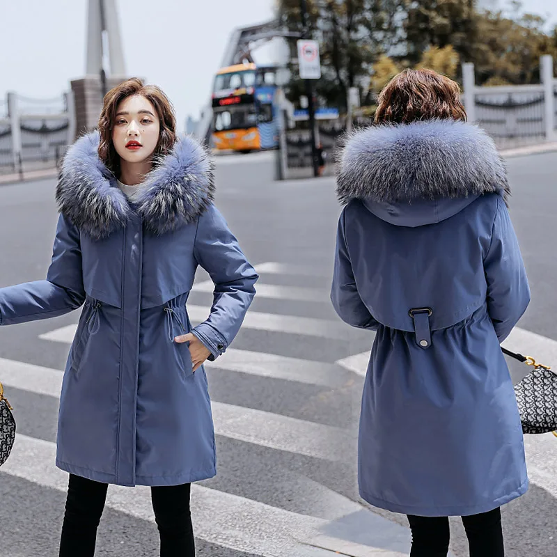 

Winter Women fleece inside parkas plus size thick warm mid-Long Hooded parkas Jackets fur inside female slim padding parkas