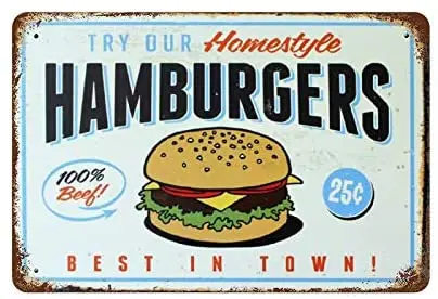 

Hamburger Tin Sign Wall Retro Metal Bar Pub Poster Metal 8x12 Inches