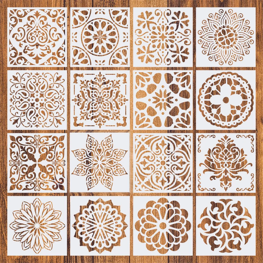 

16pcs 15cmx15cm Mandala Drawing Dot Painting Templates Stencils Tool For Diy Art Decor Children's Painting Template Wholesale