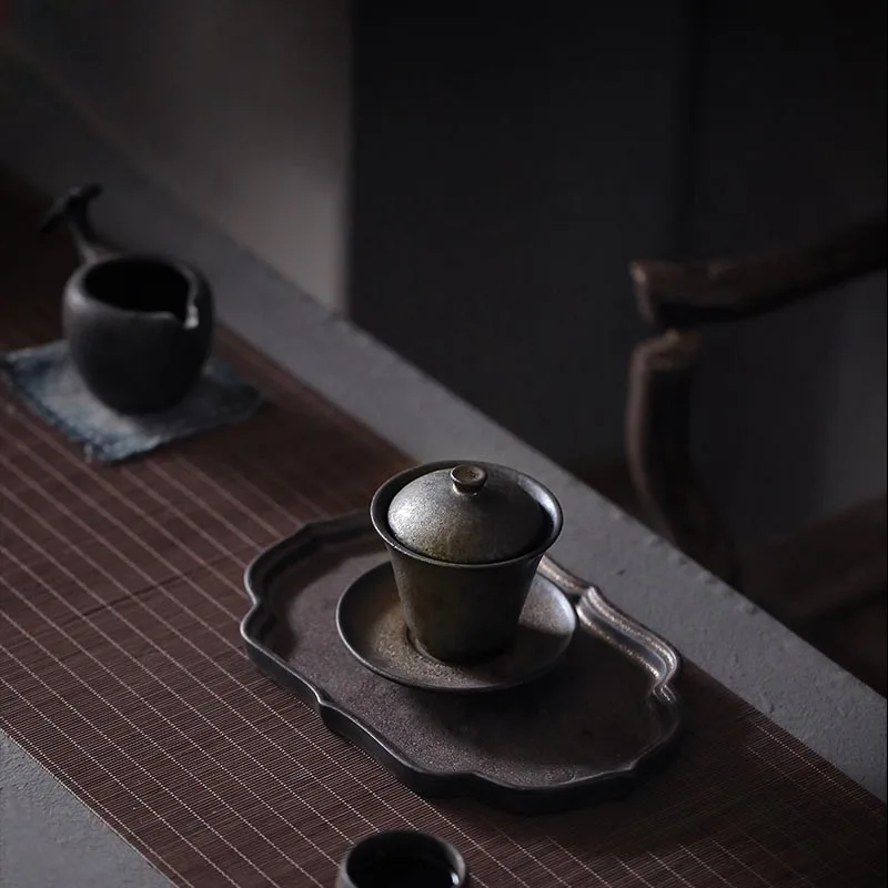 

160ml Handmade Vintage Coarse Pottery Gaiwan Japanese Style Ceramic Kung Fu Tea Set Creative Teacups Tea Bowl Master Cup Tureen