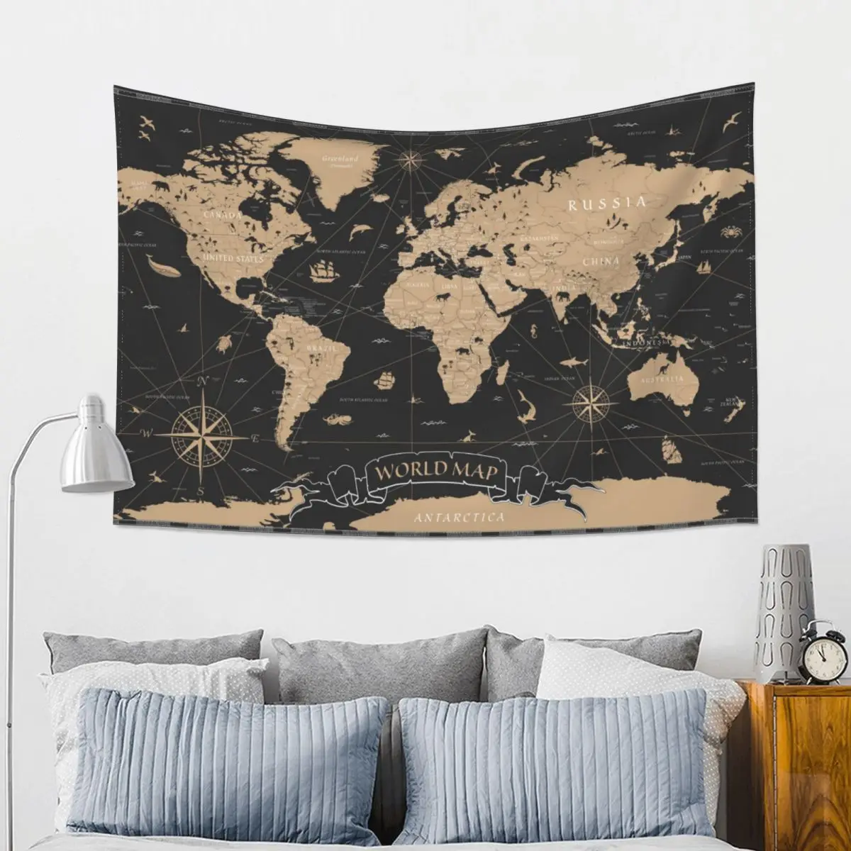 Винтажный настенный гобелен с картой мира из полиэстера в стиле хиппи античный