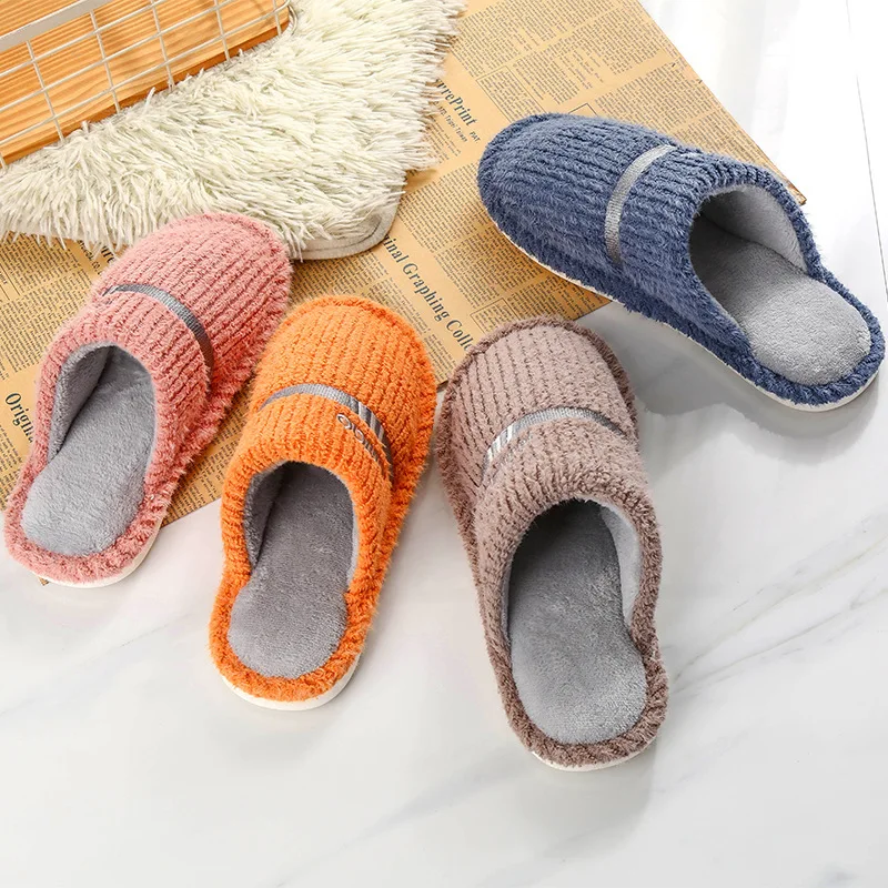 

Autumn And Winter Striped Men's Cotton Slippers Home Simple Retro Warm And Comfortable Men's Slippers Casual Unisex Slippers
